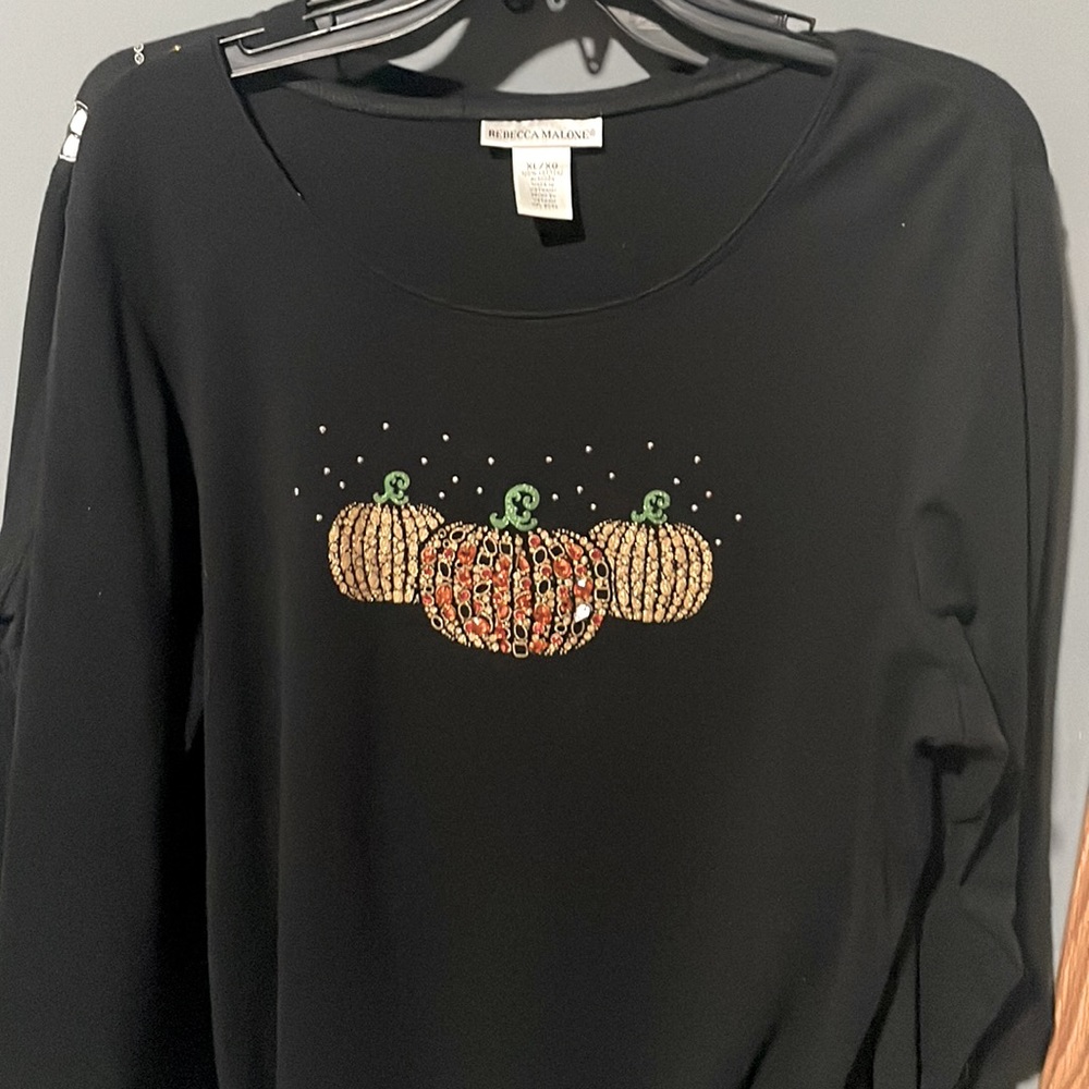 Rebecca Malone XL Black 100% cotton /algodon , Thanksgiving Sweater